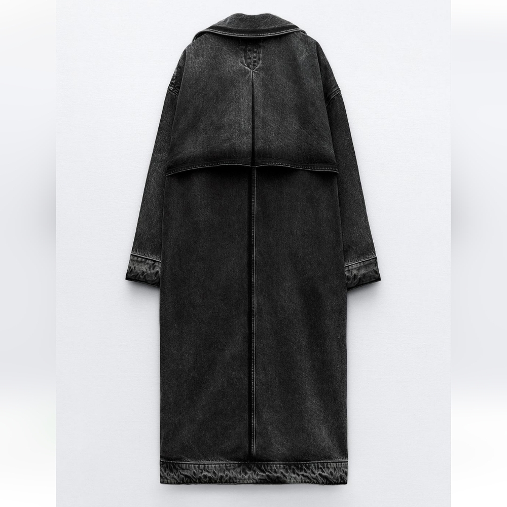 ZARA Denim Trench Coat Jacket Long Oversized Size L/XL - Picture 2 of 11